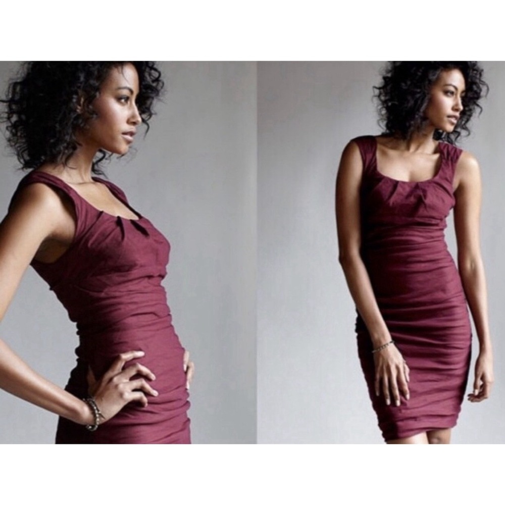 Eileen Fisher BLACK Sz 10P Ruched Bodycon Sheath Dress Scoop Neck Sleeveless